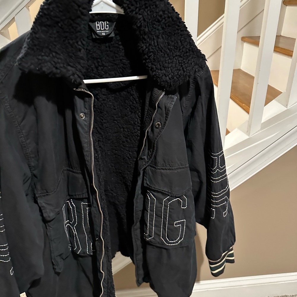 Oversized Black Bug Jacket With Shearling Collar - image 3
